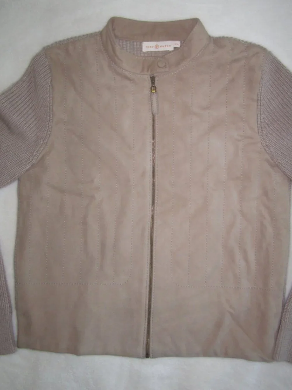 TORY BURCH Suede Front Merino Wool Cardigan Sweater Jacket Women's Medium